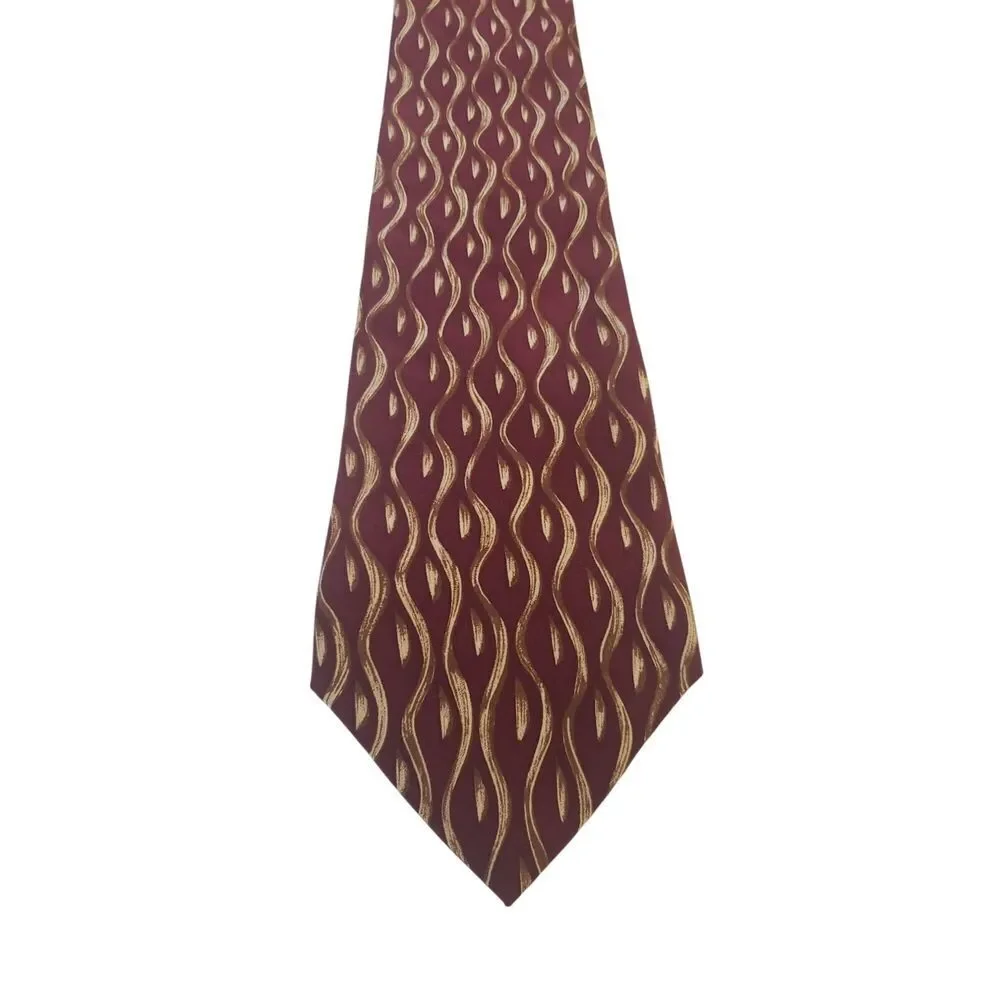 Ralph Lauren Chaps Neck Tie Mens Burgundy Tan Abstract Business‎ Church Preppy